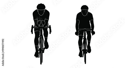 Silhouettes of two cyclists riding road bikes facing forward