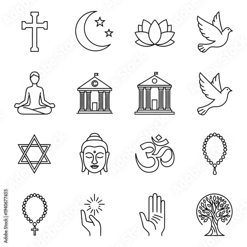 Spiritual and Religious Icon Collection: Diverse Belief Symbols