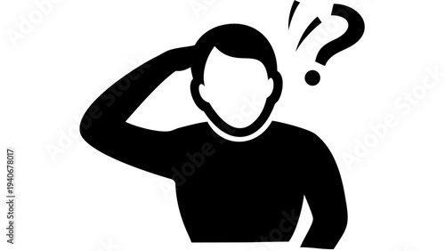 user profile scratching head silhouette icon, confused pose, simple black vector, transparent background