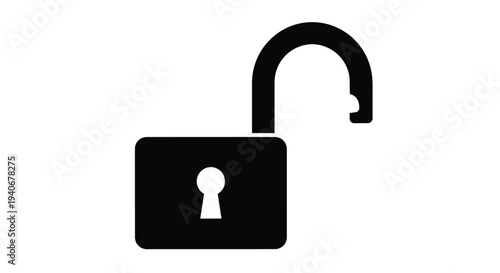 Black silhouette of an open padlock against a white background