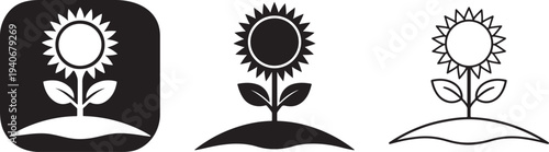 Sunflower Growing From Soil Icon.