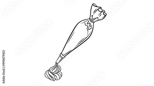 Pastry bag with swirls of frosting being dispensed from the tip, perfect for decorating cakes and cookies.