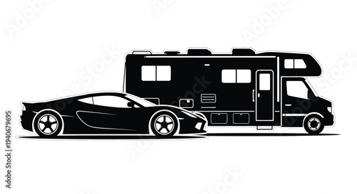 Black silhouette of a sports car and recreational vehicle side by side