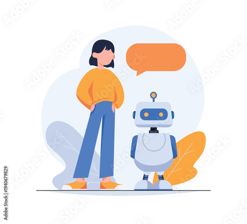 Robot chat bot Artificial intelligence concept. Vector illustration in flat style