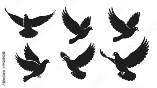 Flying Dove Bird Silhouette Vector Collection Minimalist Clean Outlines for Branding and Logos