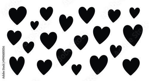 A scattering of black hearts on a white background a simple design