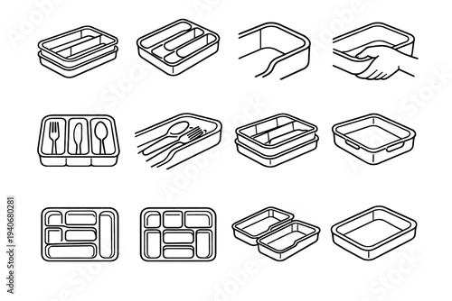 Organizer clean outline edges safe tray vector stackable utensil icon design