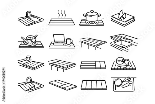 Vector cookware surface extension clean sink layer foldable icon aid icons geometry
