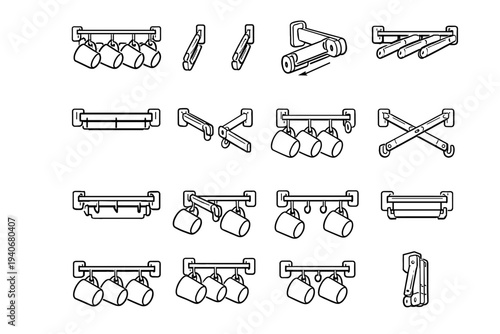Storage joints icon arms hook design vector usage modern cup organizer rack
