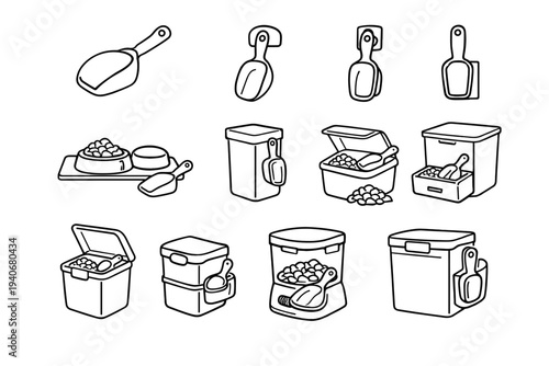 Vector food feeding simple pet curves icon scoop loop storage compact