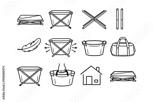 Aluminum household basket icon weight lifting vector outline laundry foldable lightweight