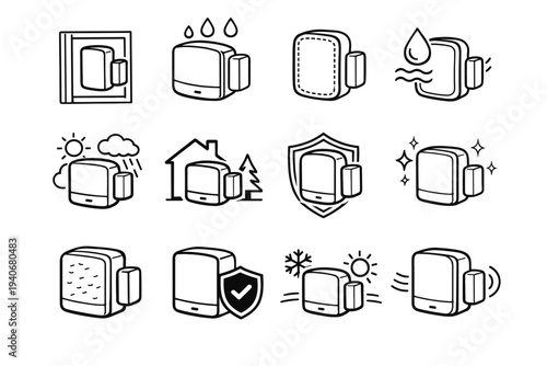 Icon sealed protective edges vector form window seam sensors reliable smart