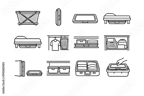 Modern form stowage icon solution flat basket icons concept vector option laundry