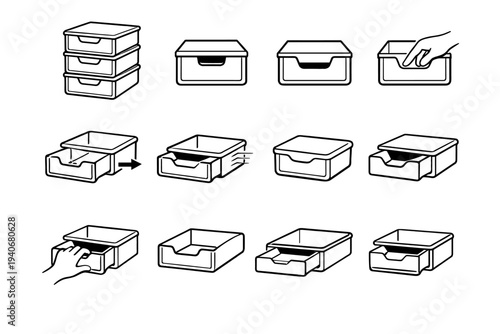 Smooth stackable cutout retrieval drawer icon icons bin vector precise grip integrated