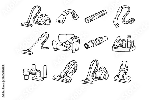 Outline reach pet removal silhouette sofa bendable geometry flexible icons vacuum vector