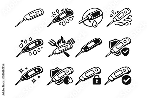 Digital clean refined outline waterproof structure vector joint icon reliable thermometer smooth