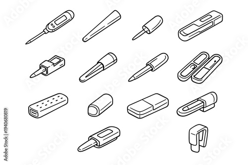 Thermometer vector safe protection digital sheath design compact icons geometry icon probe