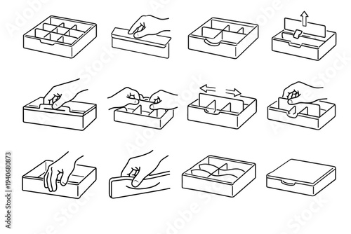 Organizer icon vector drawer neat contour form separator ergonomic interaction lid design