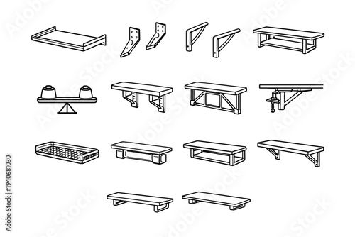 Arms icon accessory brackets frame stable shelf feature desk under vector weight