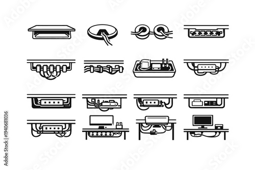 Feature holes tidy icon support cable desk organized geometry modern vector organization