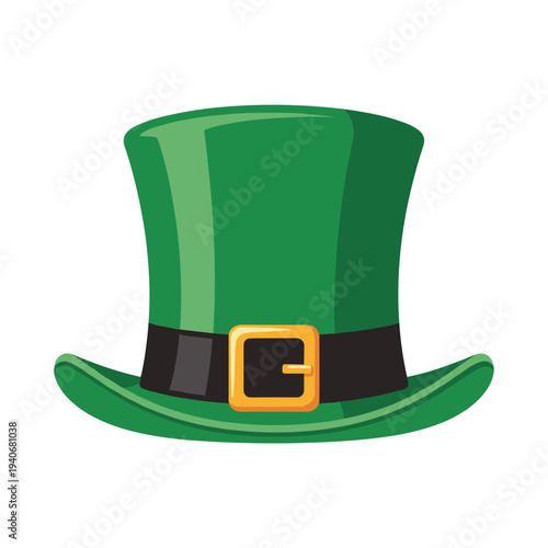 Green Leprechaun Hat Celebrating St. Patrick's Day Isolated on White Background for Irish Culture Event and Celebration Designs, Luck Symbol, Vintage Cartoon Style, Festive Apparel, Party Decoration,
