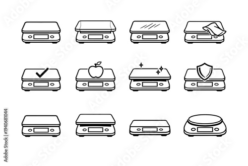 Balanced durable appliance digital scale standard vector kitchen platform clean icon