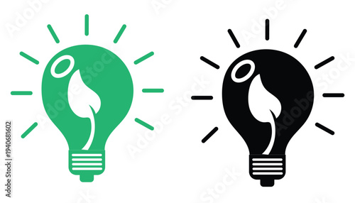 Eco-friendly Ideas in the light bulb icon: A graphic representation of a light bulb, symbolizing innovative and sustainable concepts. Featuring a stylized leaf.