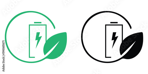 Eco-Friendly Power: A visually striking logo representing sustainable energy and environmental responsibility. A stylized battery symbol is paired with a leaf inside a circle.