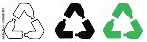 Recycling Icons: Three stylized recycling symbols, emphasizing the importance of environmental conservation and waste reduction through reuse.