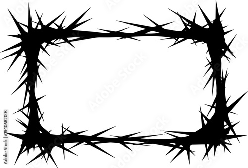 Dark barbed wire frame for security or warning signs