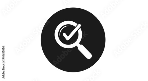 Magnifying Glass with Checkmark in Black Circle Icon
