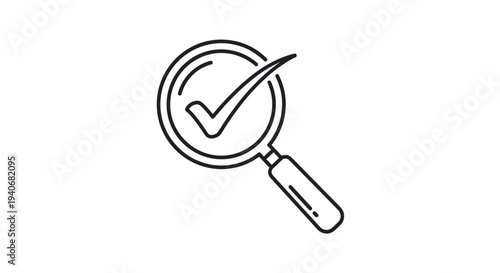Magnifying Glass with Check Mark Line Icon for Search Verification and Quality Check