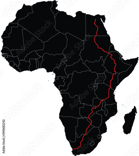 The Trans African Highway on African Map Connecting Cape Town in South to Cairo in North Vector Design