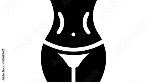 female waist silhouette icon, slim waist body shape, black vector, transparent background