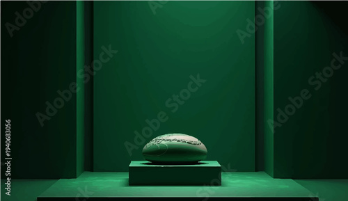 Vector illustration of an abstract green chalkboard background featuring a lamp over an empty wooden school desk and blank blackboard frame in a classroom for education and learning