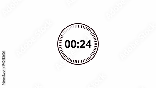 30 second countdown timer animation on a transparent background, 30 second to 0 second countdown timer with alpha channel in 4k.