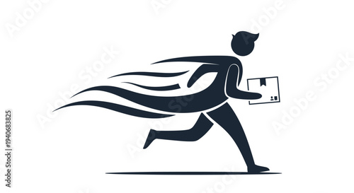 Fast Delivery Courier Icon with Running Man Carrying Package