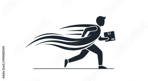 Running Delivery Man with Package and Speed Trails Icon