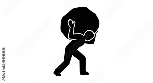 Silhouette of Man Carrying a Heavy Burden or Weight on His Back