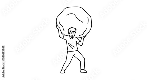 Man Carrying Heavy Rock On Shoulders Symbolizing Burden And Challenge