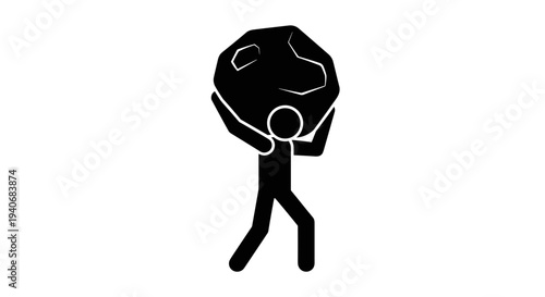 Stick Figure Carrying Heavy Rock Symbol