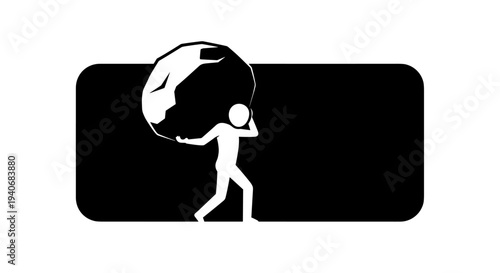 Stick Figure Person Carrying Globe on Shoulders - Global Responsibility Concept Icon