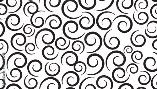 Swirls black graphic pattern with varied sizes on a white background, creating a dynamic and abstract visual.