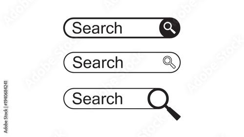 Search bars with magnifying glass icons and the word "Search" written inside, presented in a clean, minimalist style on a white background.