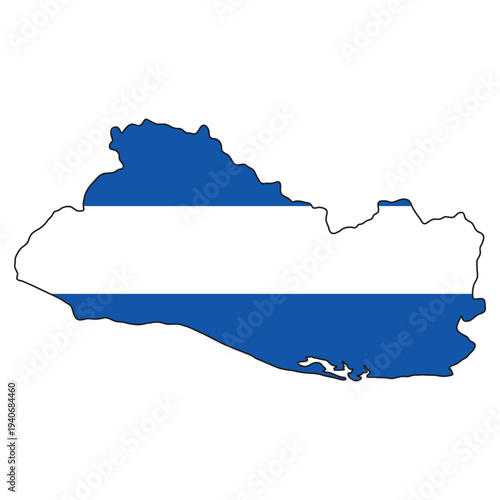 El Salvador country map silhouette filled with national flag color