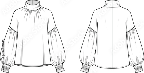 Womens Tiered Boho Maxi Dress CAD Drawing Front and Back View Flat Vector Illustration Fashion Design Technical Template Apparel Mockup Clothing