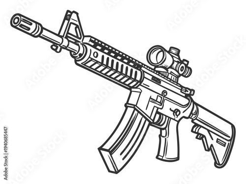 Modern tactical rifle with scope for precision shooting