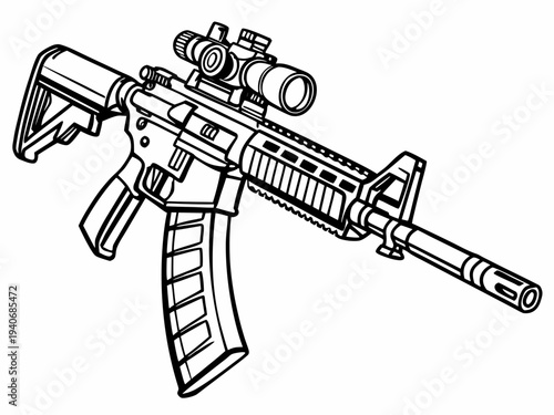 Modern tactical rifle with scope for precision shooting