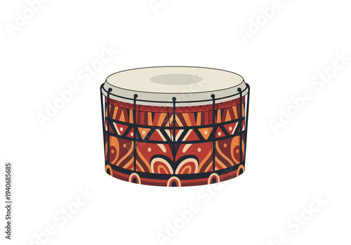 A cylindrical drum with Africanstyle geometric and curvilinear patterns