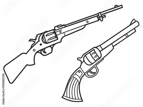 Vintage revolvers illustration for western themes